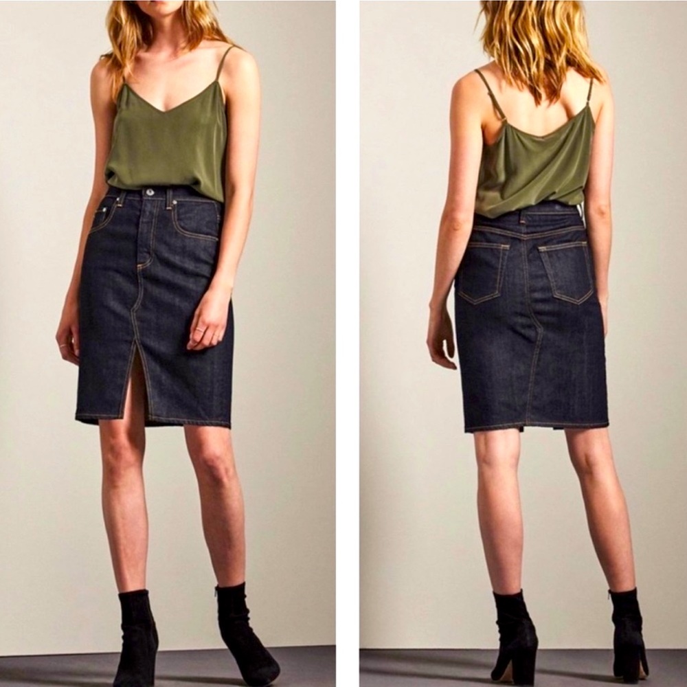 AG The Emery Skirt Womens 24 Dark Wash Blue High Rise Stretch Denim Knee